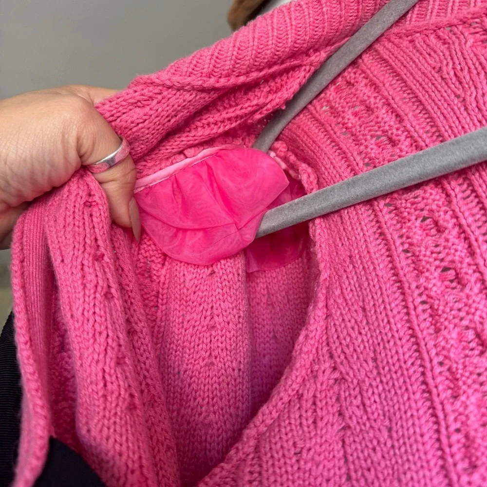 Alice + Olivia Pink Kitty Puff-Sleeve Cardigan Size Large - Picture 7 of 11